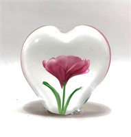 Glass Art Heart Shaped Floral Paper Weight