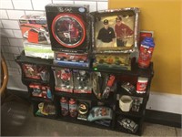 NASCAR Collectibles and Wood Shelf