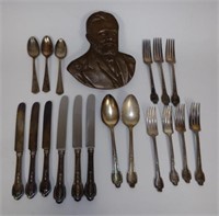Lot of Silver Plate Grant Flatware, Grant Bust