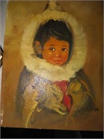 SIGNED OIL ON CANVAS INUIT CHILD