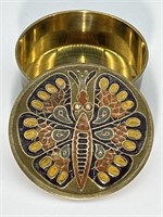 Brass Enamel Hand Painted Butterfly Container