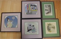 Five assorted decorative framed artworks