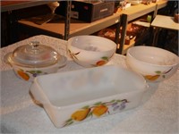 Vintage Fire-King Painted Bowls & Ovenware