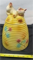 Kitten on Beehive Cookie Jar, chip on ear, old