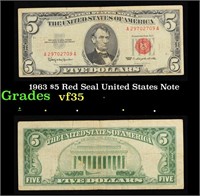 1963 $5 Red Seal United States Note Grades vf++