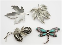 4-VINTAGE SILVER TONED BROOCHES: JJ-WHEAT