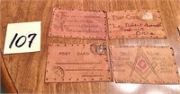 Lot of 4 Leather Post Cards Early 1900's