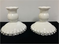Fenton Milk Glass Ruffled Candle Holders 4in T