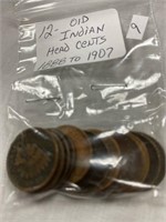 Lot 9- Qty 12 Old Indian Cents 1888 - 1907