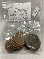 Lot 10- Qty 12 Old Indian Cents 1887 - 1907