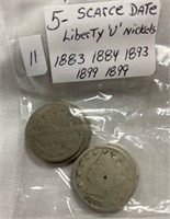 Lot 11- Qty 5 - Scarce date - Liberty "V"' Nickels