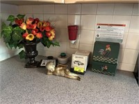 Coasters, recipe box, & misc items in corner
