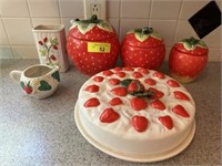 Strawberry canisters, pie plate, misc