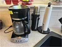 Coffee pot, thermos, paper towel holder