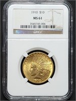 1910 $10 Indian Head Gold Eagle NGC MS61