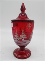 BEAUTIFUL RED HAND PAINTED FENTON DISH  BY CARLALL