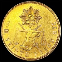 1871 Mexico Gold 20 Pesos LIGHTLY CIRCULATED
