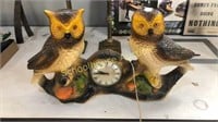 Lanshire double owl clock approx 28” wide x 15”