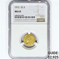 1912 $2.50 Gold Quarter Eagle NGC MS63