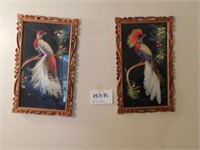 Pair of feather art pictures nicely framed, 11x18