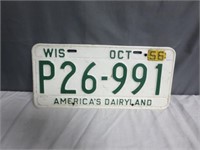 Vintage 1956 (Tagged) White Wisconsin License