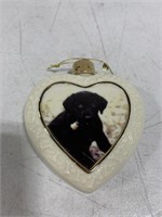 BLACK LAB PUPPY PORCELAIN HEART CHRISTMAS