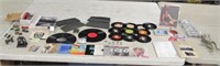 (2) GRAB BOXES - 45 RPM RECORDS, ARMY HATS, ETC.: