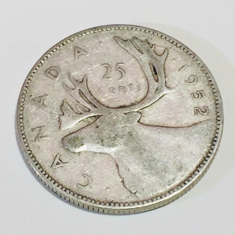 Silver 1952 Canada 25 Cent Coin