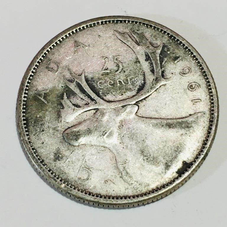 Silver 1961 Canada 25 Cent Coin