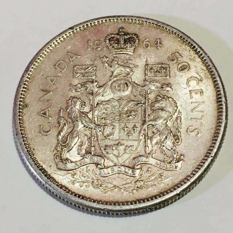 Silver 1964 Canada 50 Cent Coin