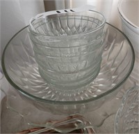 Etched Cake Plate, Bowl w/matching Individual Bowl