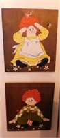2 hand painted Raggedy Ann & Andy plaques by