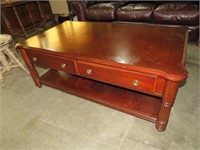 CHERRY FINISH SOLID WOOD 2 DRAWER COFFEE TABLE