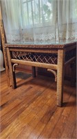 WICKER TABLE WITH GLASS TOP