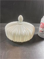 Milk glass covered dish with lid