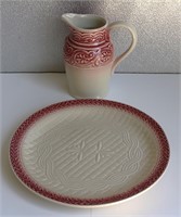 Longaberger Pottery Platter & Pitcher 14"T