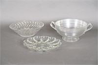 Vintage Etched Glass Serving Bowls, Egg Tray