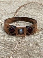 VICTORIAN 14K GOLD RUBY & PEARL RING SZ6