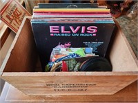 Vintage LP & 45 Vinyl Records and Wood Crate
