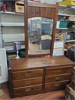 6 Drawer Rustic Dresser w/Mirror-30t x 56w x 18d