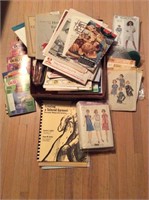 Box of vintage sewing patterns sewing books  and
