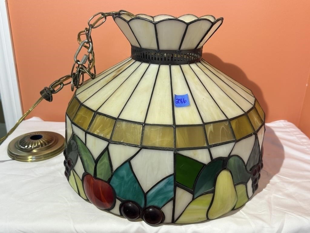 Vintage Stained Glass Hanging Light Fixture