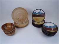 GROUPING OF STUDIO POTTERY SERVING ITEMS