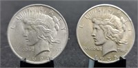 1923 & 1935 Peace Silver Dollars