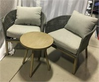 2 Outdoor Tub Chairs w/Cushions & Side Table