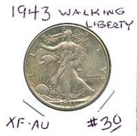 1943 Walking Liberty Half Dollar - XF-AU, Silver