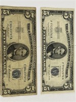 1953A and 1953B $5 Silver Certificates