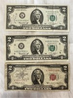 3 $2 Notes: 1953C, 1976, 1976