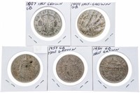 Lot 5 GB Half Crown Coins 1944- 1950"