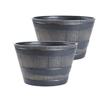 NEW 2 Pk Half Barrel Flower Pots, Plastic, Rustic